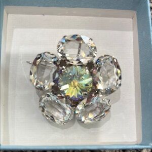 Swarovski Crystal Flower Brooch - Silver and Iridescent